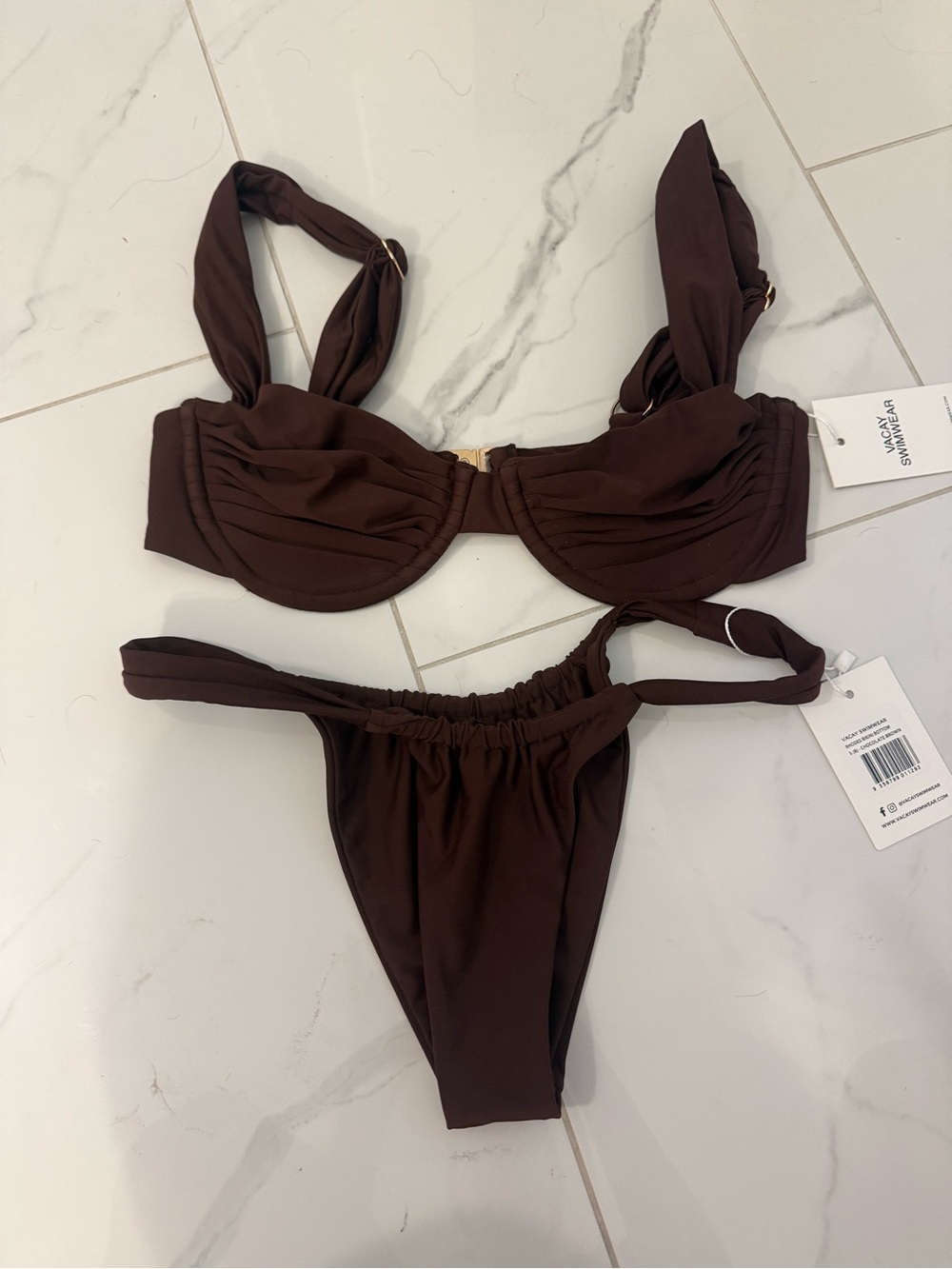 VACAY swim Rhodes top (M)  and bottom (S) In Chocolate Brown.  New with Tags